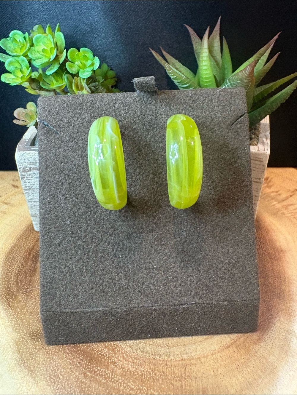 Vintage Lime Green Hoop Earrings